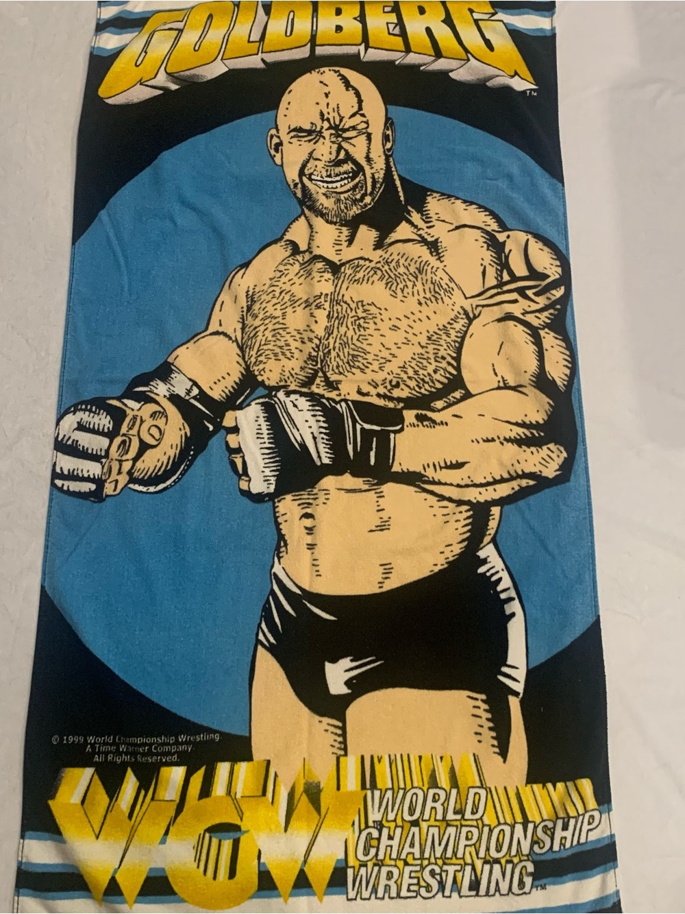 90s Vintage Merch 1999 Goldberg Towel Wrestling Beach Towel WCW WWF Promo